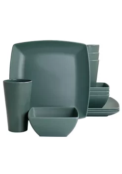 Gibson Home Grayson Melamine 12 Piece Square Dinnerware Set in Green -Fossil store Belk 480