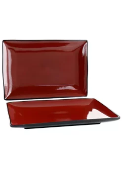 Gibson Home Urban Cafe 2 Piece 12 Inch Rectangle Stoneware Platter Set in Red