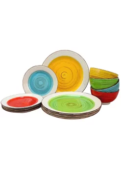 Gibson Home Confetti Band 12 Piece Mix and Match Round Ceramic Dinnerware