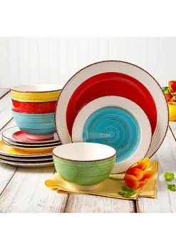 Gibson Home Confetti Band 12 Piece Mix and Match Round Ceramic Dinnerware -Fossil store Belk 519