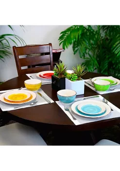 Gibson Home Confetti Band 12 Piece Mix and Match Round Ceramic Dinnerware -Fossil store Belk 520