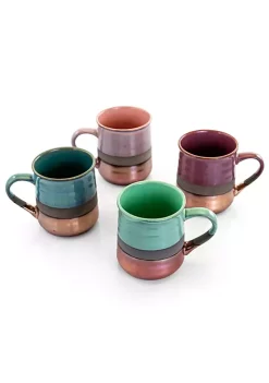 Gibson Home Copper Tonal 4 Piece 18 Ounce Round Stoneware Mug Set in Assorted Colors