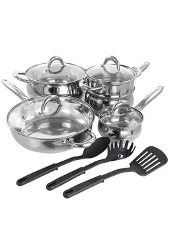 Gibson Home Ancona 12 Piece Stainless Steel Belly Shaped Cookware Set with Kitchen Tools