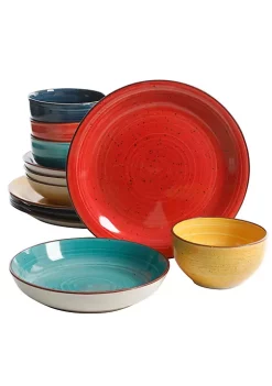 Gibson Home Color Speckle 12 Piece Mix and Match Double Bowl Dinnerware Set