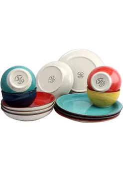 Gibson Home Color Speckle 12 Piece Mix and Match Double Bowl Dinnerware Set -Fossil store Belk 578