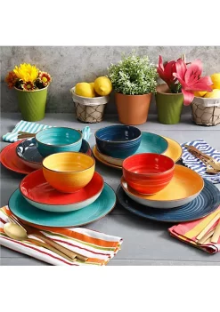 Gibson Home Color Speckle 12 Piece Mix and Match Double Bowl Dinnerware Set -Fossil store Belk 579