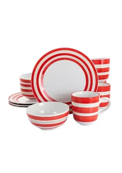 Gibson Home Sunset Stripes 12 Piece Round Fine Ceramic Dinnerware Set -Fossil store Belk 598