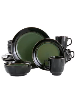 Gibson Home Bella Galleria 16 Piece Round Stoneware Dinnerware Set in Green
