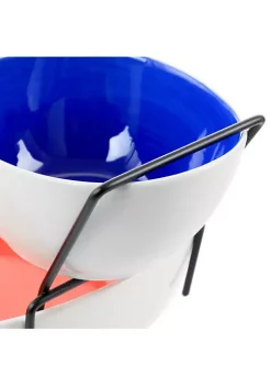 Gibson Home Crenshaw 3 Piece Hand Painted Stoneware Chip and Dip Set with Metal Rack -Fossil store Belk 626