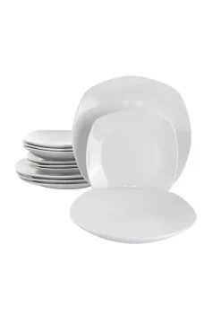 Gibson Home Classic Pearl 12 Piece Square Fine Ceramic Dinnerware Set