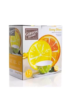 Gibson Home Sunny Citrus 12 Piece Round Melamine Dinnerware Set -Fossil store Belk 642