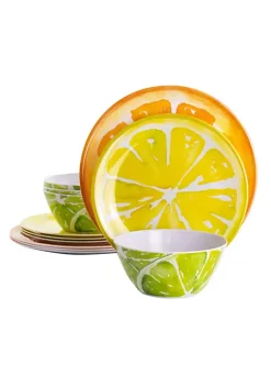 Gibson Home Sunny Citrus 12 Piece Round Melamine Dinnerware Set -Fossil store Belk 644