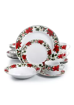 Gibson Home 20 Piece Poinsettia Holiday Dinnerware Set
