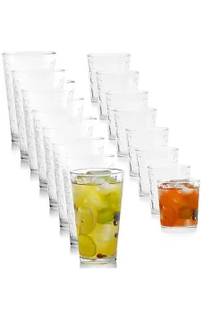 Gibson Home Great Foundations 16 Piece Tumbler and Double Old Fashioned Glass Set in Square Pattern