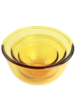 Gibson Home 3 Piece Amber Tempered Glass Bowl Set in Amber -Fossil store Belk 720