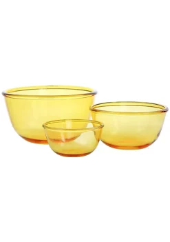 Gibson Home 3 Piece Amber Tempered Glass Bowl Set in Amber -Fossil store Belk 723