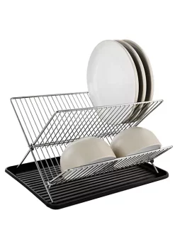 Gibson Home Fernsby 2 Tier 17 in. Folding Dish Rack Set in Black -Fossil store Belk 741