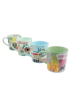 Gibson Home City Lights Assorted 17 oz Ceramic Mug Set of 4 -Fossil store Belk 770