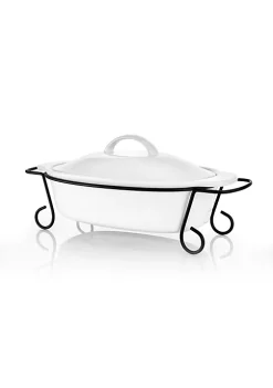 Gibson Home Gracious Dining Oval Stoneware Bakeware with Lid and Metal Rack