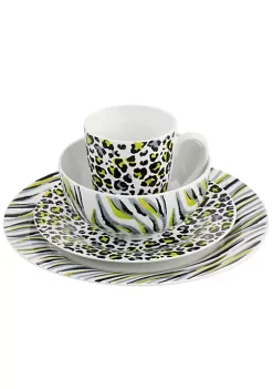 Gibson Home 16 Piece Fine Ceramic Safari Dinnerware Set -Fossil store Belk 862