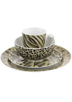 Gibson Home 16 Piece Fine Ceramic Jungle Dinnerware Set -Fossil store Belk 880