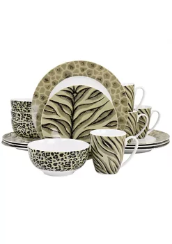 Gibson Home 16 Piece Fine Ceramic Jungle Dinnerware Set -Fossil store Belk 883