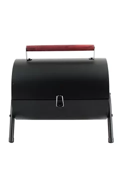 Gibson Home Delwin Carbon Steel Barrel BBQ in Black with Burgundy Wood Handle