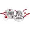 Gibson Home Crawson 7 Piece Stainless Steel Cookware Set in Chrome with Red Handles -Fossil store Belk 929