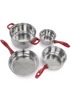Gibson Home Crawson 7 Piece Stainless Steel Cookware Set in Chrome with Red Handles -Fossil store Belk 931