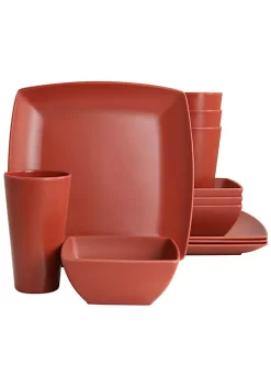 Gibson Home Grayson Melamine 12 Piece Square Dinnerware Set in Orange