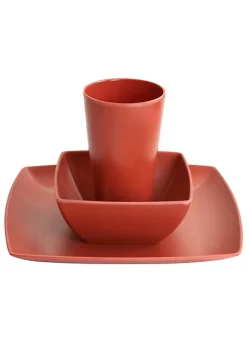 Gibson Home Grayson Melamine 12 Piece Square Dinnerware Set in Orange -Fossil store Belk 937