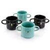 Gibson Home Lashes 4 Piece 24.5 Ounce Stoneware Figural Mug Set in Teal and Black