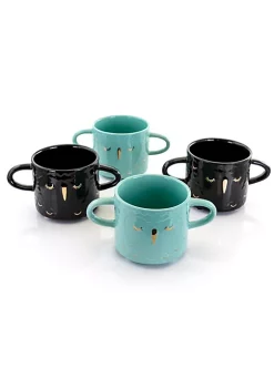 Gibson Home Lashes 4 Piece 24.5 Ounce Stoneware Figural Mug Set in Teal and Black
