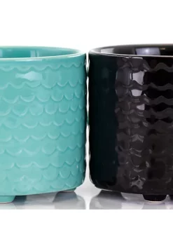 Gibson Home Lashes 4 Piece 24.5 Ounce Stoneware Figural Mug Set in Teal and Black -Fossil store Belk 984