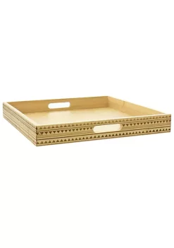 Gibson Home Sadler 15 Inch Wood Serving Tray with Built-in Handles